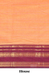 Orange plain chettinad cotton saree with contrast zari border and matching blouse