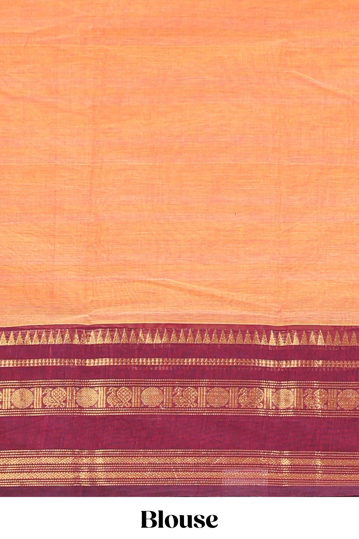 Orange plain chettinad cotton saree with contrast zari border and matching blouse