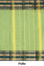 Green plain chettinad cotton saree with contrast zari border and matching blouse