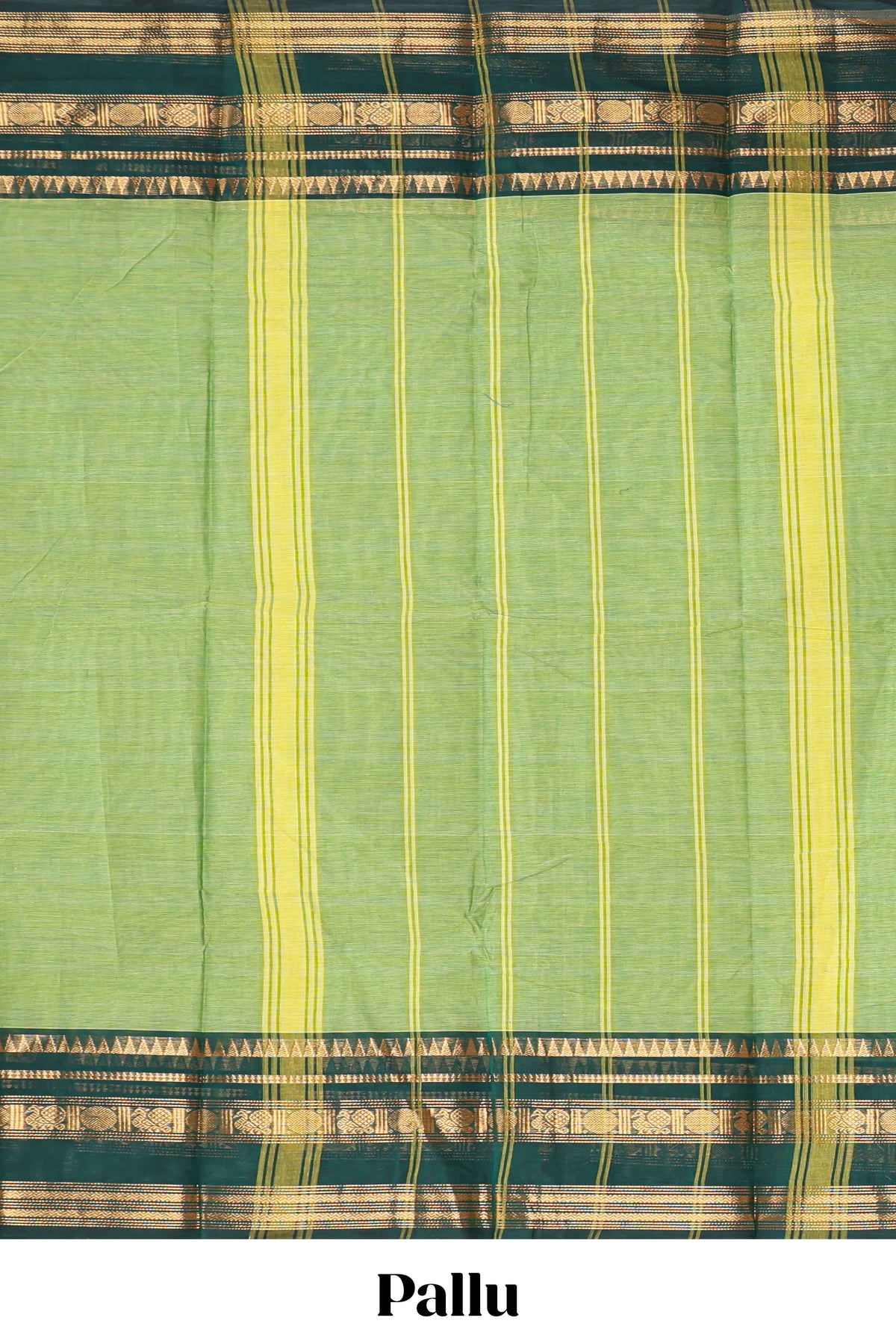Green plain chettinad cotton saree with contrast zari border and matching blouse