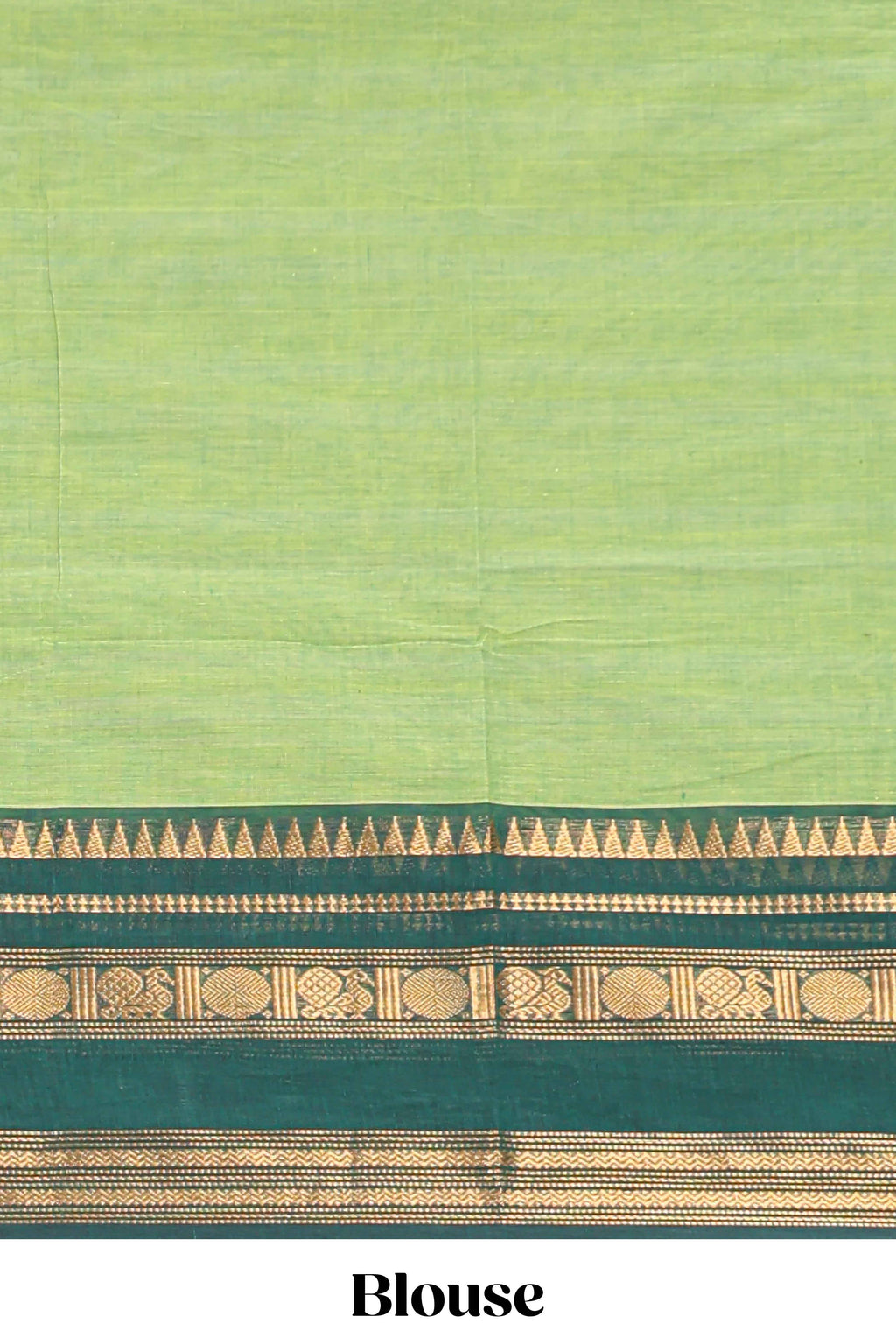 Green plain chettinad cotton saree with contrast zari border and matching blouse