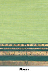 Green plain chettinad cotton saree with contrast zari border and matching blouse