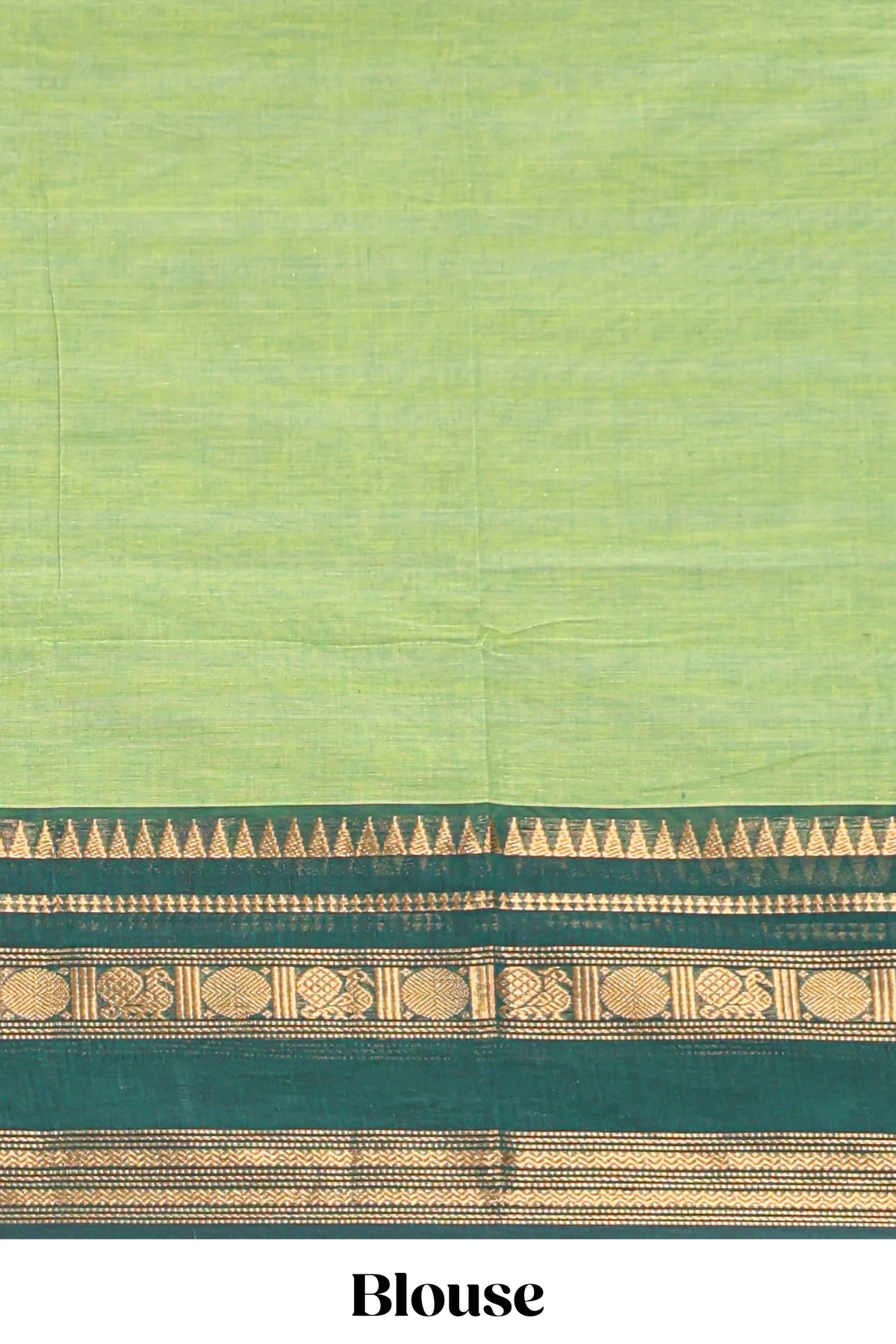 Green plain chettinad cotton saree with contrast zari border and matching blouse