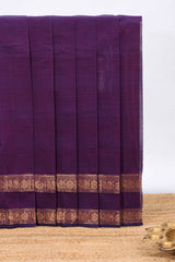 Plum purple plain chettinad cotton saree with contrast zari border and matching blouse
