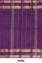 Plum purple plain chettinad cotton saree with contrast zari border and matching blouse