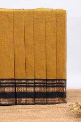 Mustard plain chettinad cotton saree with contrast zari border and matching blouse