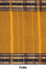 Mustard plain chettinad cotton saree with contrast zari border and matching blouse