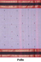 Lavender plain chettinad cotton saree with contrast border and matching striped pallu