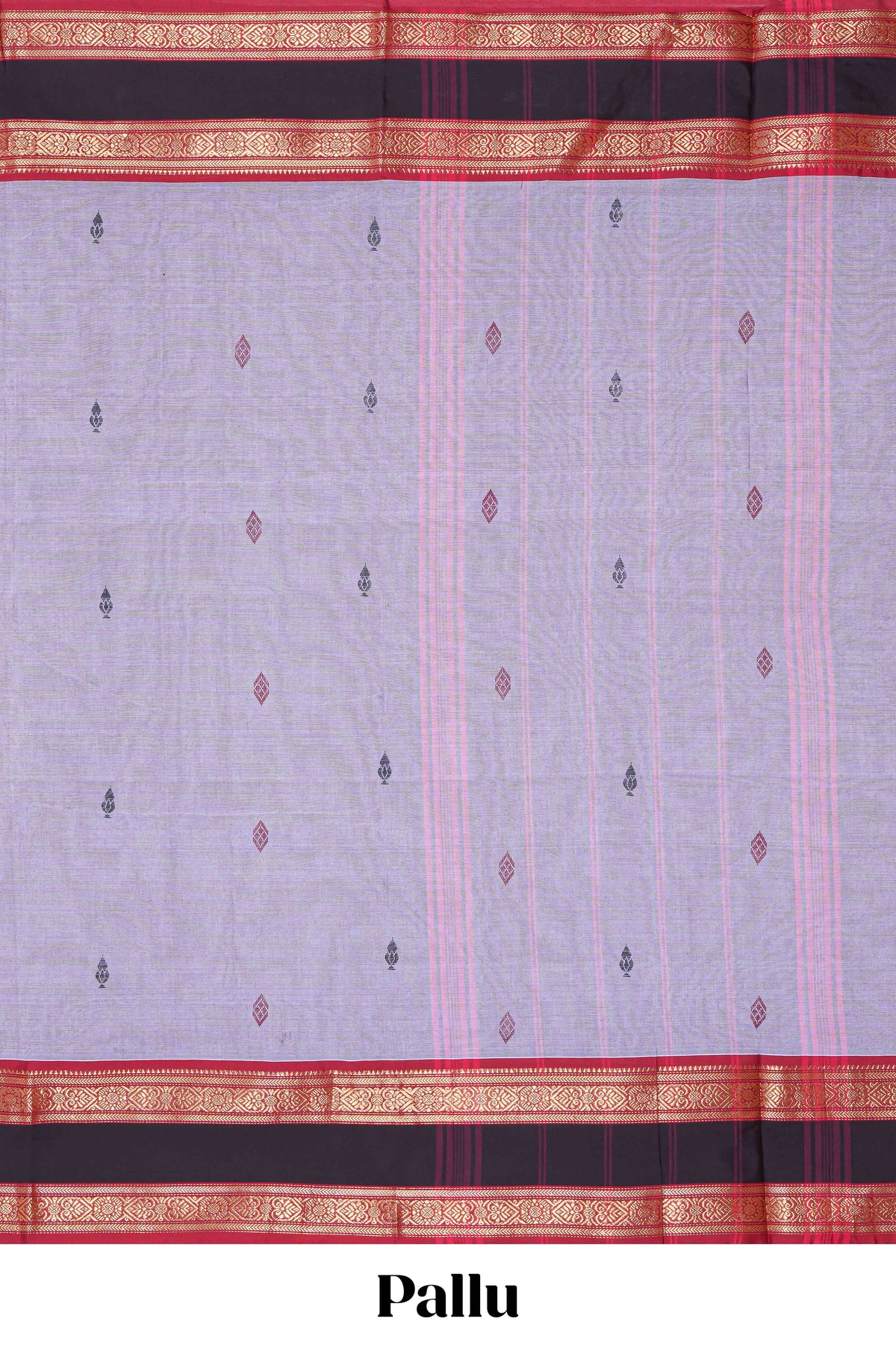 Lavender plain chettinad cotton saree with contrast border and matching striped pallu