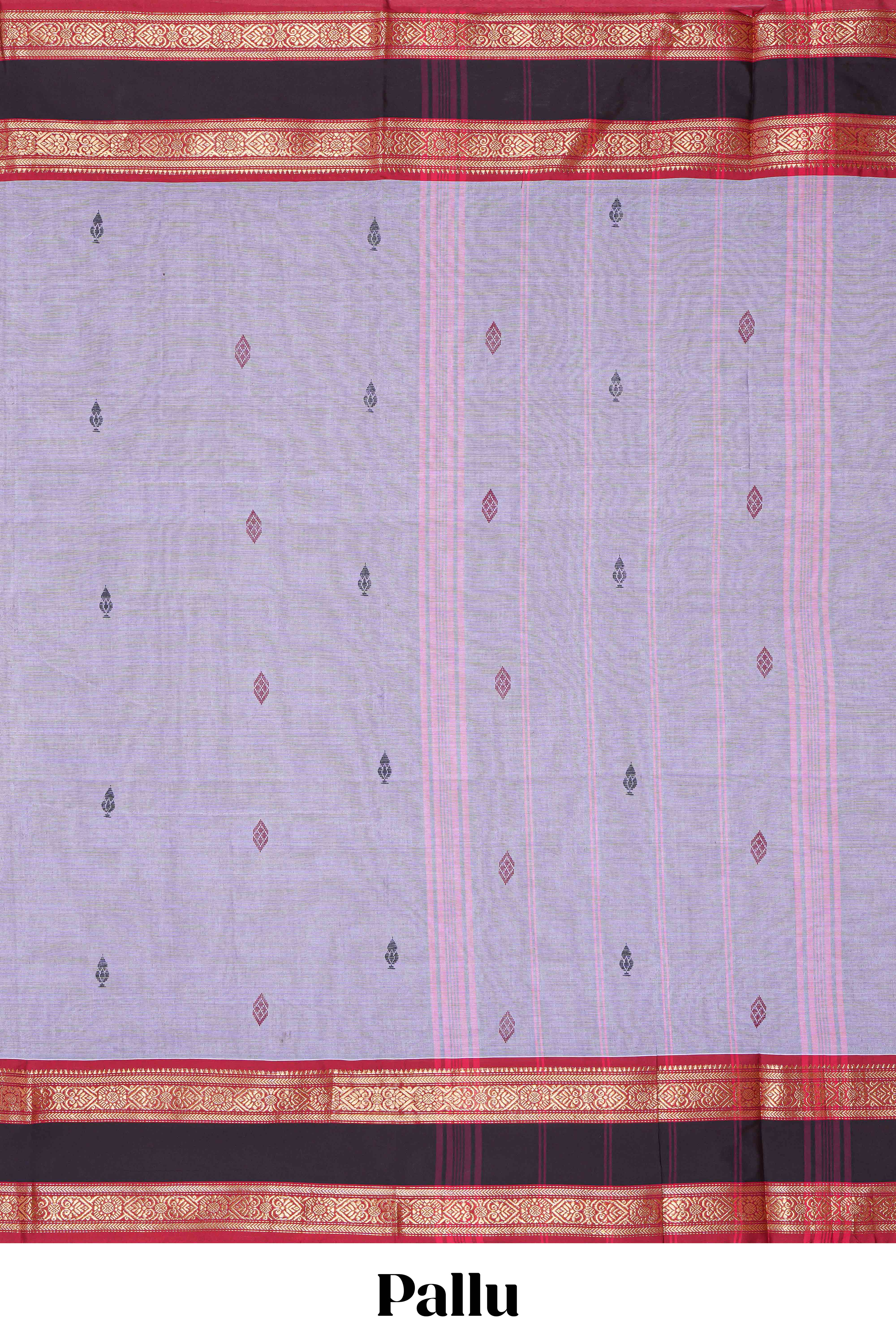 Lavender plain chettinad cotton saree with contrast border and matching striped pallu
