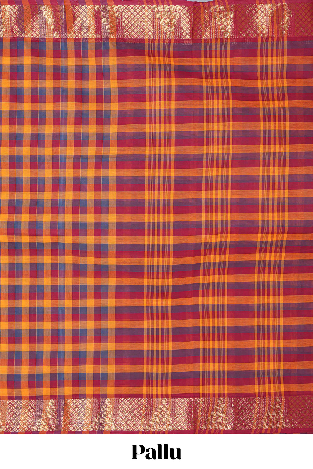 Multi color checked chettinad cotton saree with self zari border and matching striped pallu