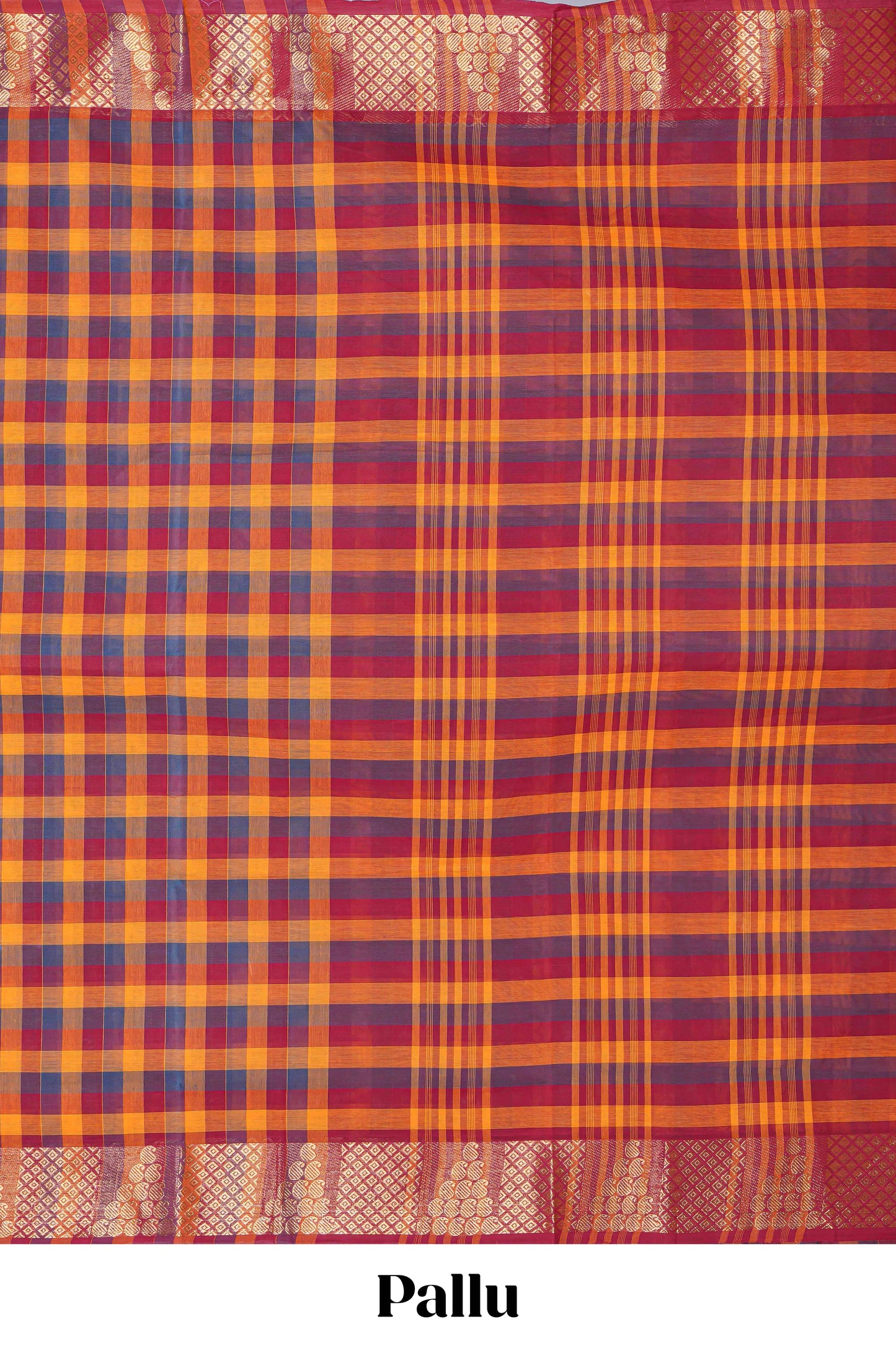 Multi color checked chettinad cotton saree with self zari border and matching striped pallu