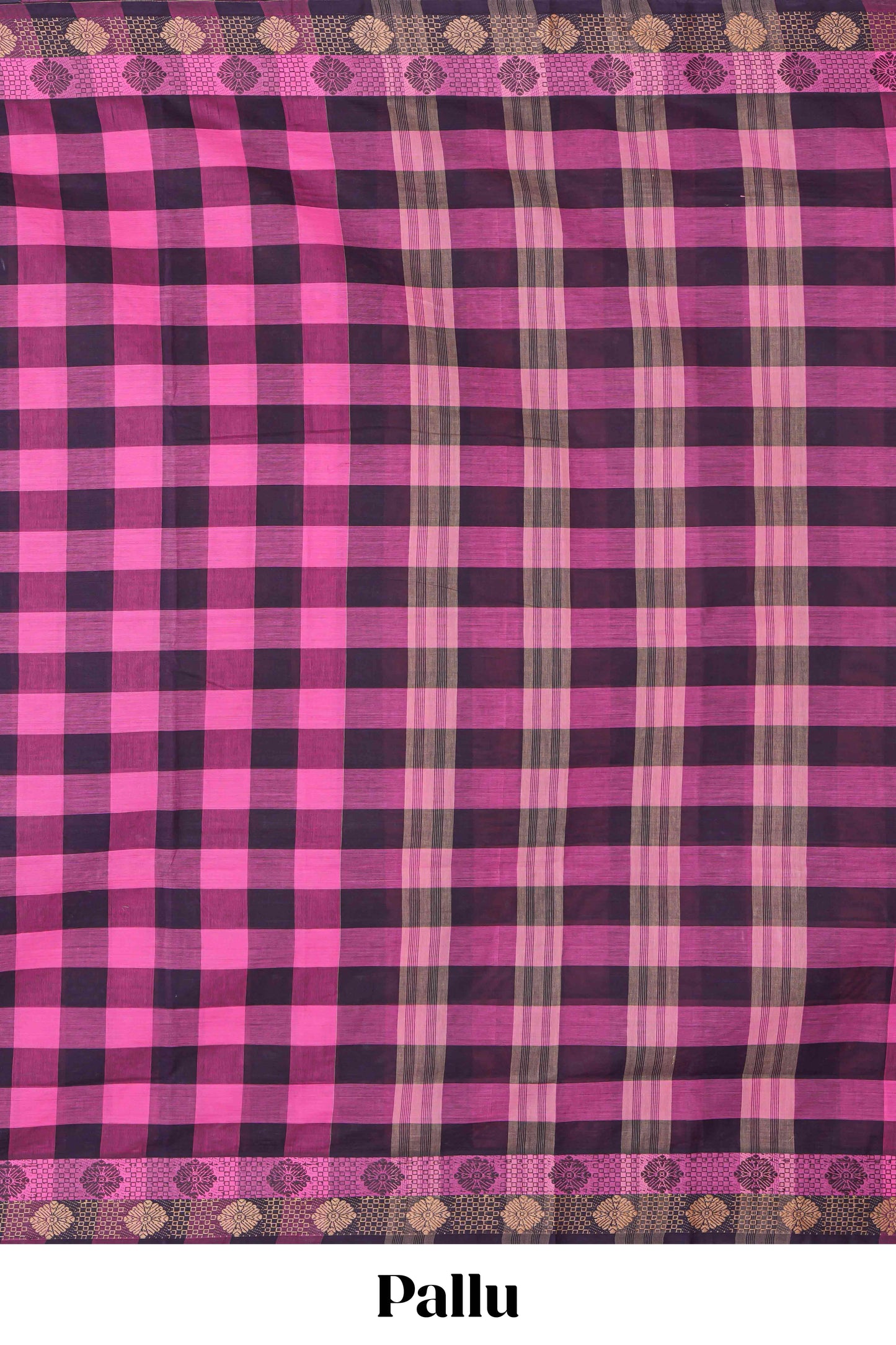Black & pink  checked chettinad cotton saree with self border and matching pallu