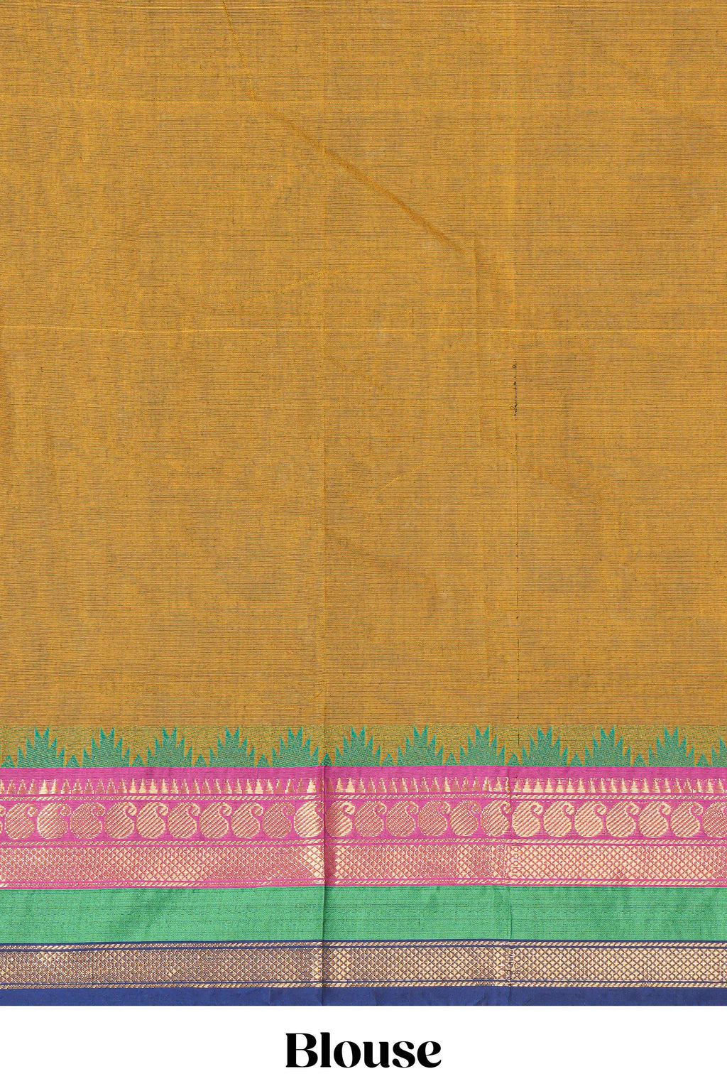Mustard yellow chettinad cotton saree with all over thread buttas contrast border and matching pallu along with blouse piece