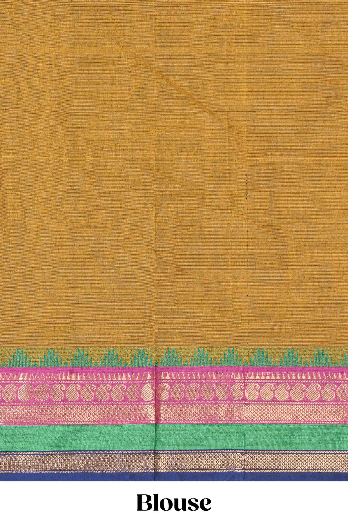 Mustard yellow chettinad cotton saree with all over thread buttas contrast border and matching pallu along with blouse piece