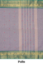 Grey colour chettinad cotton saree all over thread butta with contrast border and matching pallu along with blouse