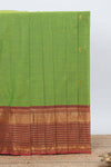 Parrotgreen colour chettinad cotton saree all over thread butta with contrast border and matching pallu along with blouse