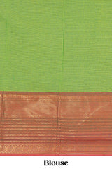 Parrotgreen colour chettinad cotton saree all over thread butta with contrast border and matching pallu along with blouse