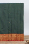 Bottle green colour chettinad cotton saree all over thread butta with contrast border and zari pallu along with blouse