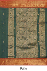 Bottle green colour chettinad cotton saree all over thread butta with contrast border and zari pallu along with blouse