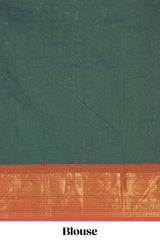 Bottle green colour chettinad cotton saree all over thread butta with contrast border and zari pallu along with blouse