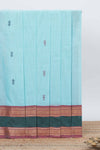 sky blue colour chettinad cotton saree all over thread butta with contrast border and zari pallu along with blouse