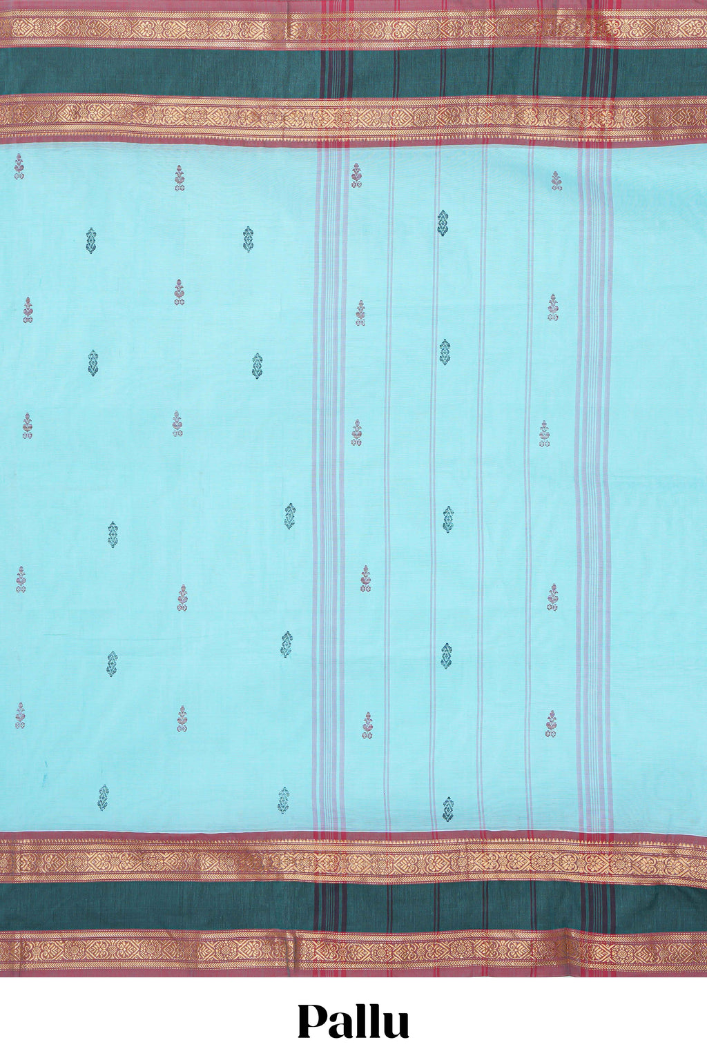 sky blue colour chettinad cotton saree all over thread butta with contrast border and zari pallu along with blouse
