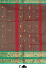 Brown butta chettinad cotton saree with contrast bentex border and matching blouse