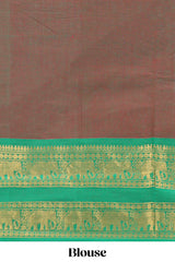 Brown butta chettinad cotton saree with contrast bentex border and matching blouse