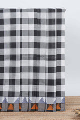 Black and white colour chettinad cotton sareewith self border and self pallu along with blouse piece