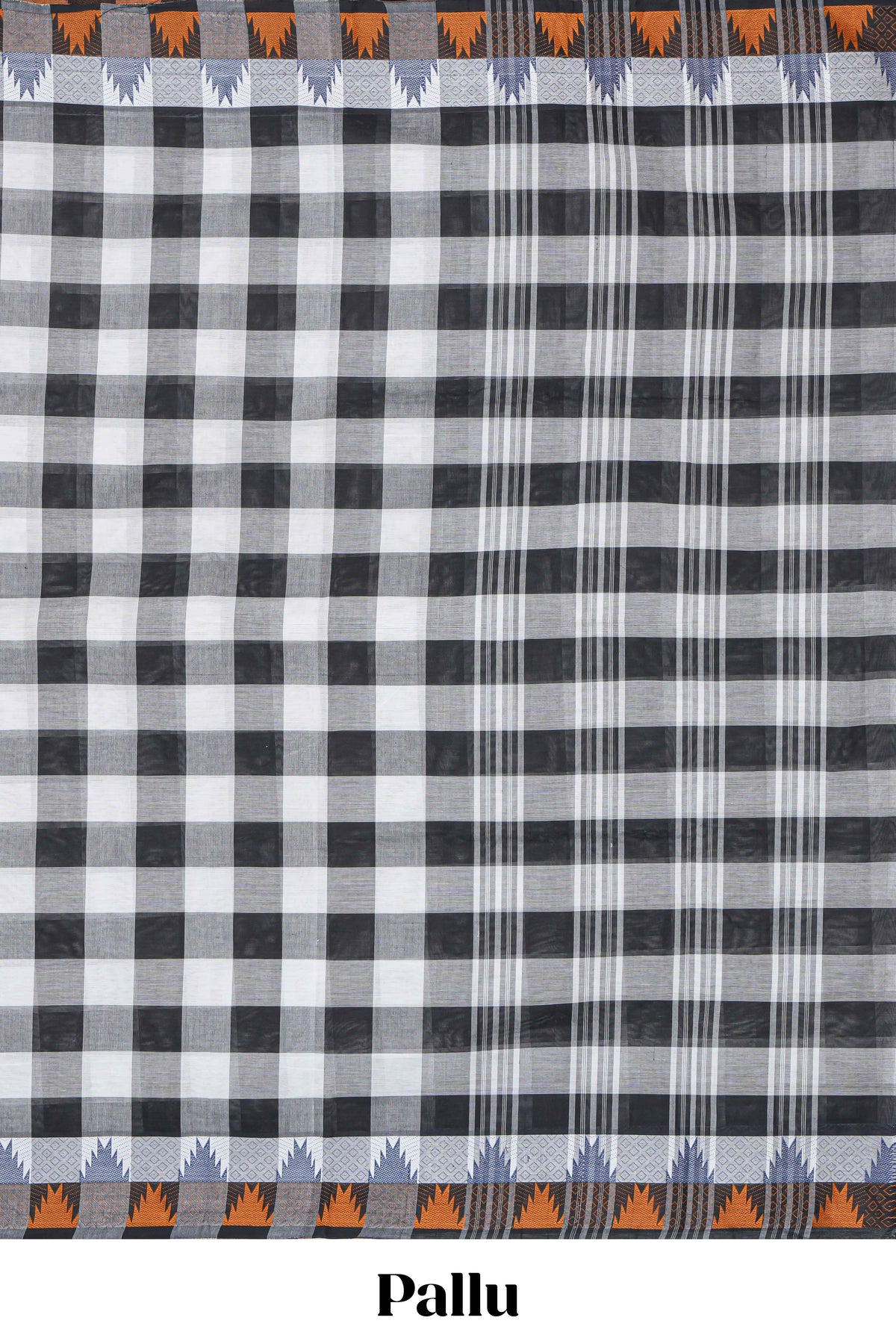 Black and white colour chettinad cotton saree  with self border and self pallu along with blouse piece