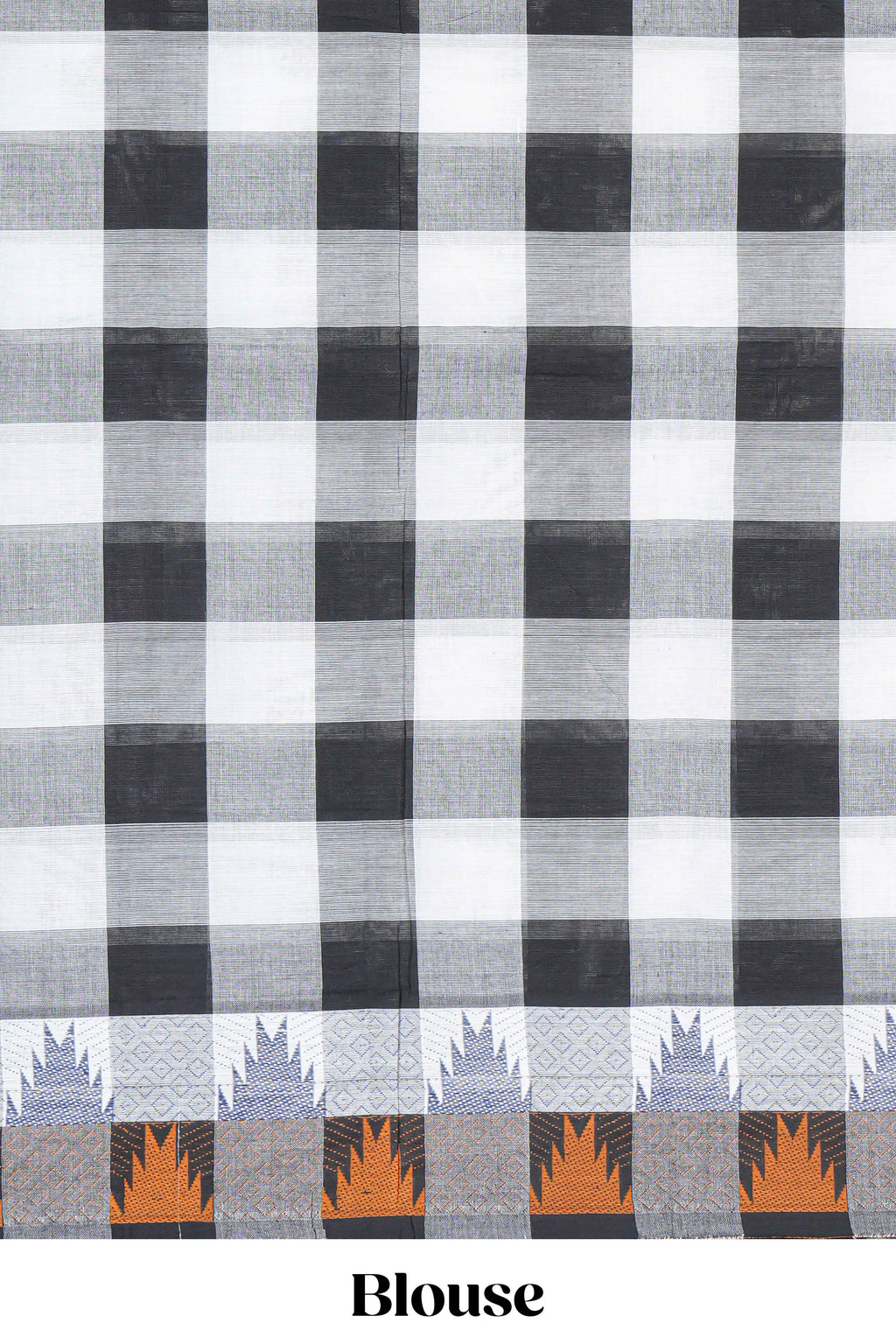 Black and white colour chettinad cotton saree  with self border and self pallu along with blouse piece