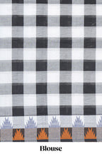 Black and white colour chettinad cotton saree  with self border and self pallu along with blouse piece