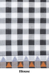 Black and white colour chettinad cotton sareewith self border and self pallu along with blouse piece