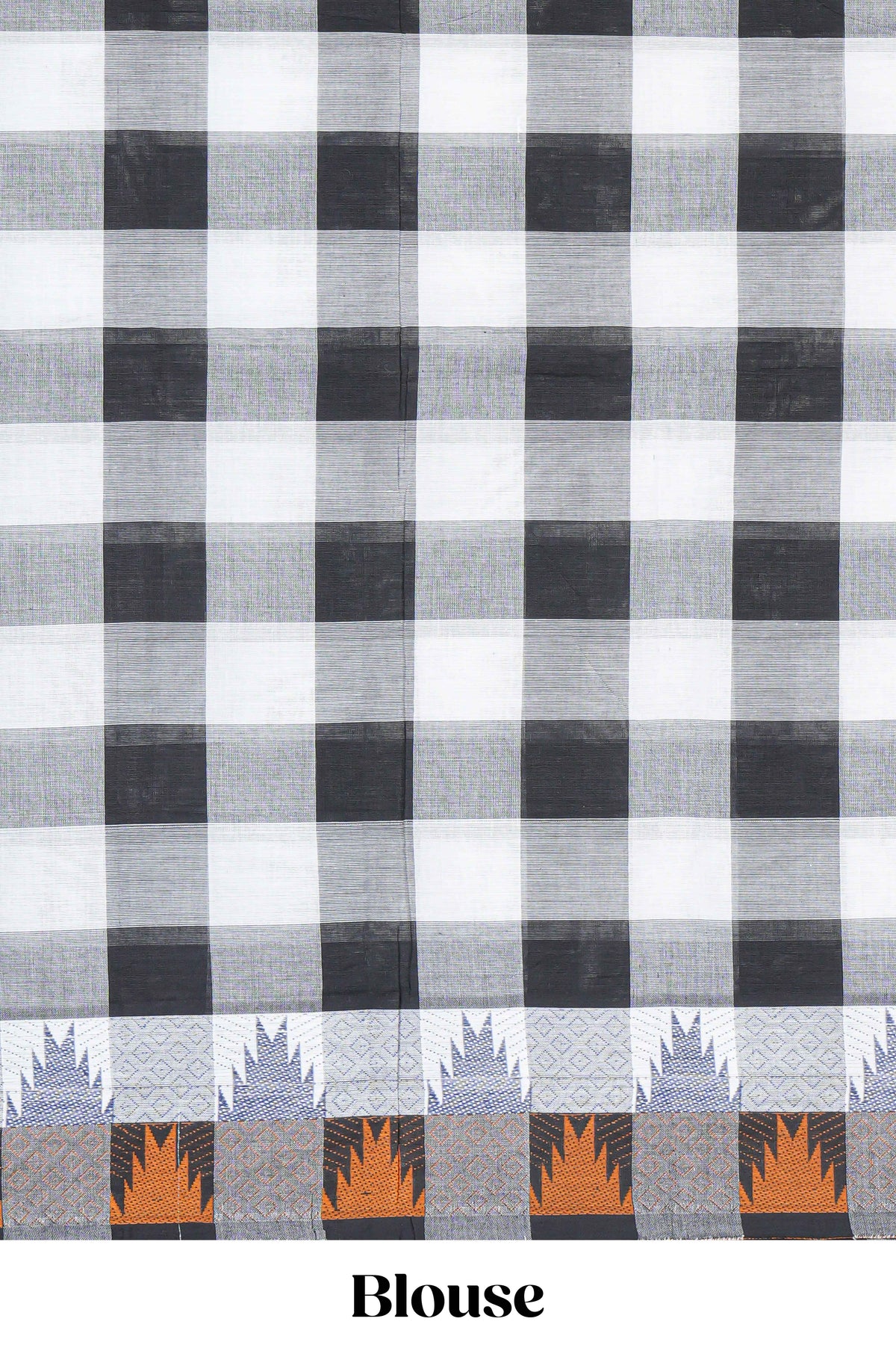 Black and white colour chettinad cotton saree  with self border and self pallu along with blouse piece