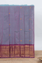 Lavender colour chettinad cotton saree all over thread butta with contrast border and self pallu along with blouse piece