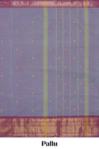 Lavender colour chettinad cotton saree all over thread butta with contrast border and self pallu along with blouse piece