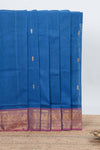 Royal blue colour chettinad cotton saree all over thread butta with contrast border and zari pallu along with blouse piece