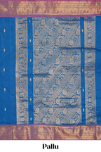 Royal blue colour chettinad cotton saree all over thread butta with contrast border and zari pallu along with blouse piece