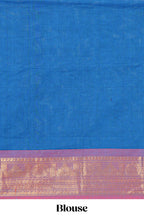 Royal blue colour chettinad cotton saree all over thread butta with contrast border and zari pallu along with blouse piece