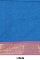 Royal blue colour chettinad cotton saree all over thread butta with contrast border and zari pallu along with blouse piece