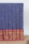 Blue colour chettinad cotton saree all over thread butta with contrast border and zari pallu along with blouse piece