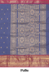 Blue colour chettinad cotton saree all over thread butta with contrast border and zari pallu along with blouse piece