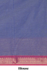 Blue colour chettinad cotton saree all over thread butta with contrast border and zari pallu along with blouse piece
