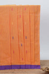 Orange colour chettinad cotton saree all over thread butta with contrast border and embroidered pallu along with blouse piece