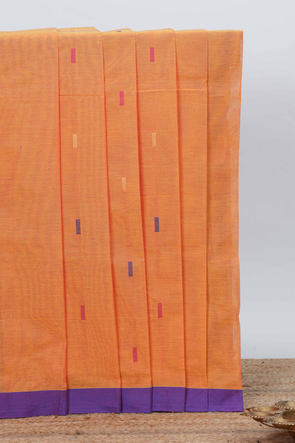 Orange colour chettinad cotton saree all over thread butta with contrast border and embroidered pallu along with blouse piece