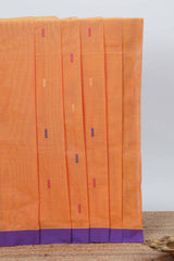 Orange colour chettinad cotton saree all over thread butta with contrast border and embroidered pallu along with blouse piece