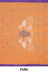 Orange colour chettinad cotton saree all over thread butta with contrast border and embroidered pallu along with blouse piece