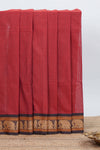 Red colour chettinad cotton saree plain body with contrast border and contrast pallu along with blouse piece