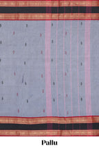 Grey colour chettinad cotton saree plain body with contrast border and self pallu along with blouse piece